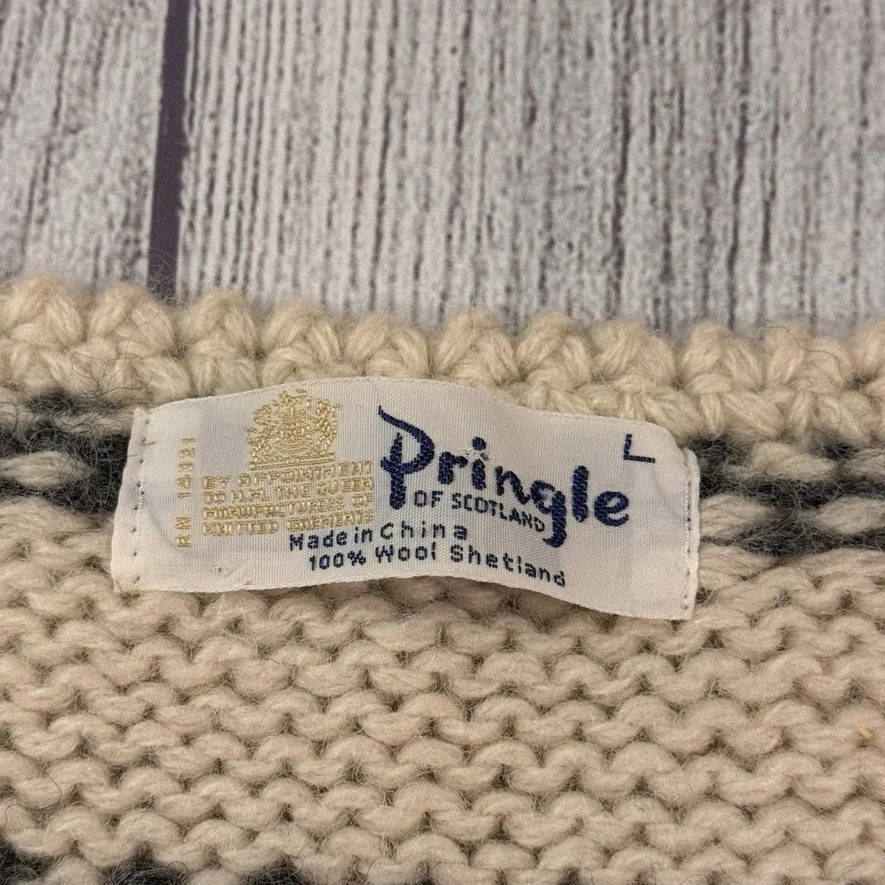 Vintage Pringle Of Scotland Women's L Shetland Wool Fair Isle Cardigan Sweater